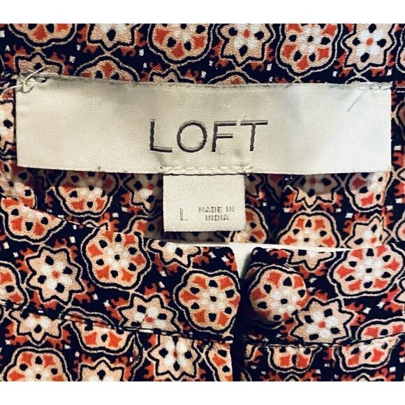 LOFT Top Womens Large Medallion Print Ruffle Sleeve Detail Red Peasant Boho - Picture 5 of 7
